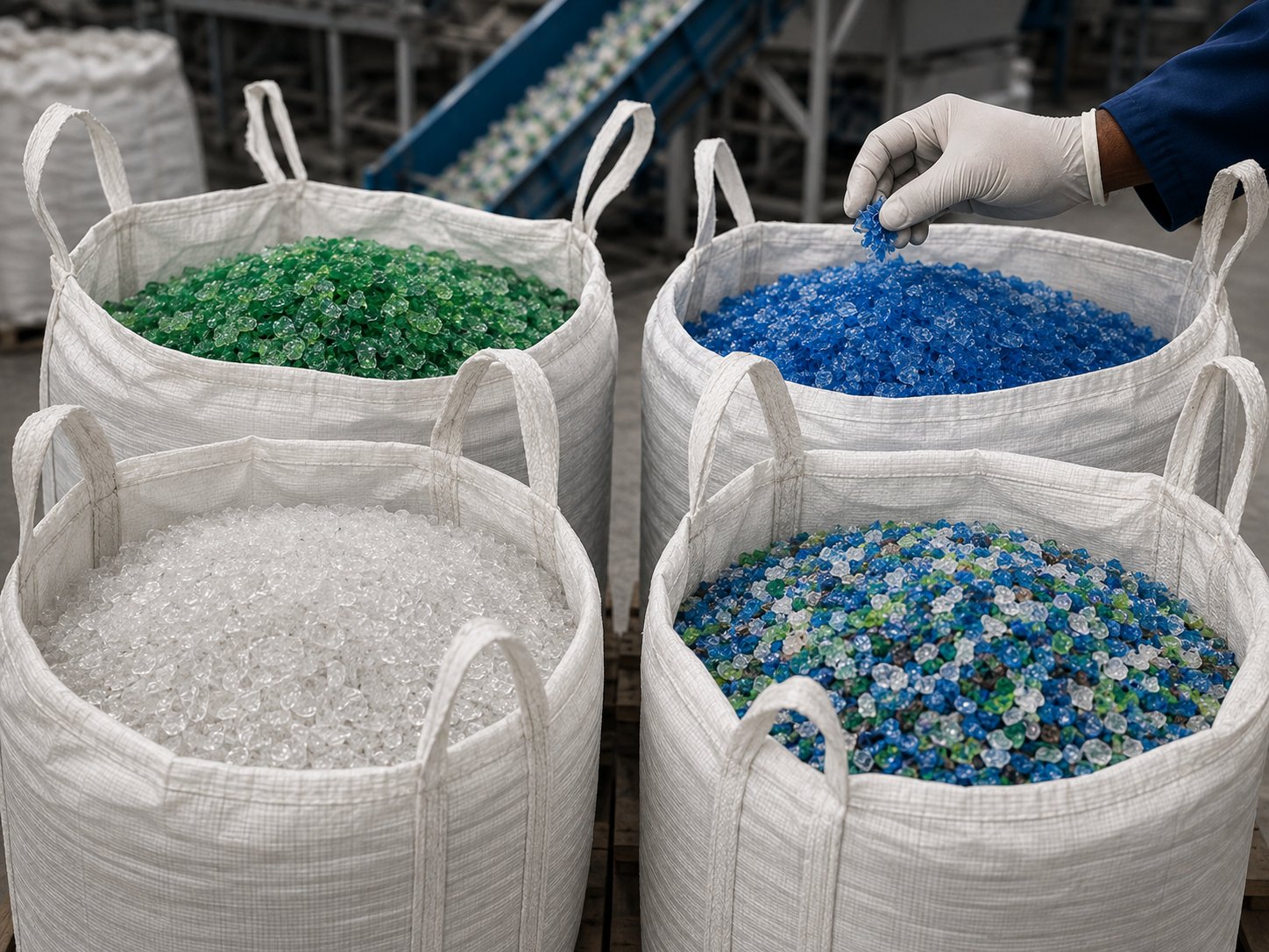 Big bags de paillettes plastiques vertes, bleues, claires et mélangées